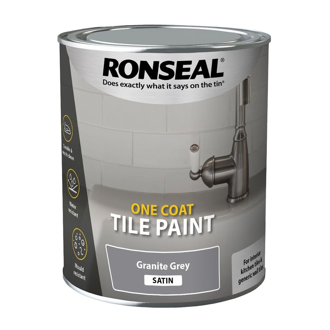 Ronseal 37685 One Coat Tile Paint Granite Grey Satin 750Ml - Image 1