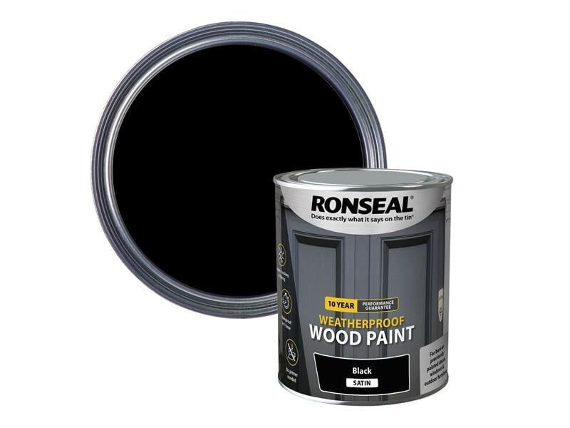 Ronseal 38786 10 Year Weatherproof Wood Paint Black Satin 750Ml - Image 1