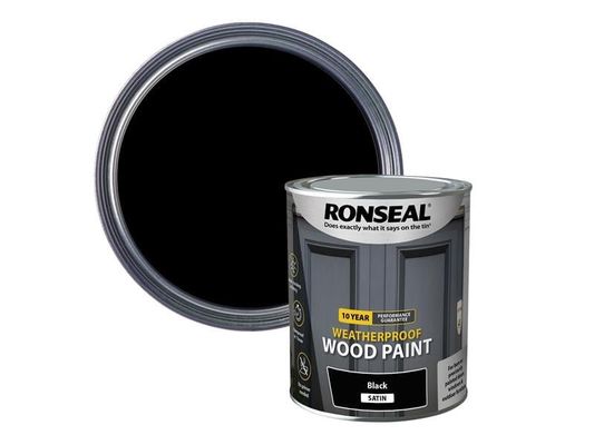 Ronseal 38786 10 Year Weatherproof Wood Paint Black Satin 750Ml