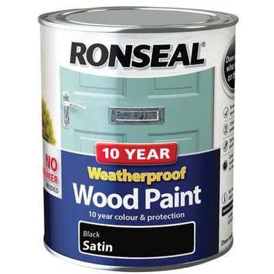 Ronseal 38786 10 Year Weatherproof Wood Paint Black Satin 750Ml - Thumbnail 2