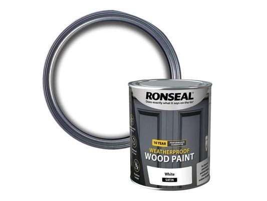 Ronseal 38787 10 Year Weatherproof Wood Paint White Satin 750Ml