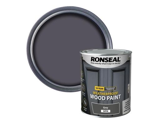 Ronseal 38789 10 Year Weatherproof Wood Paint Grey Satin 750Ml