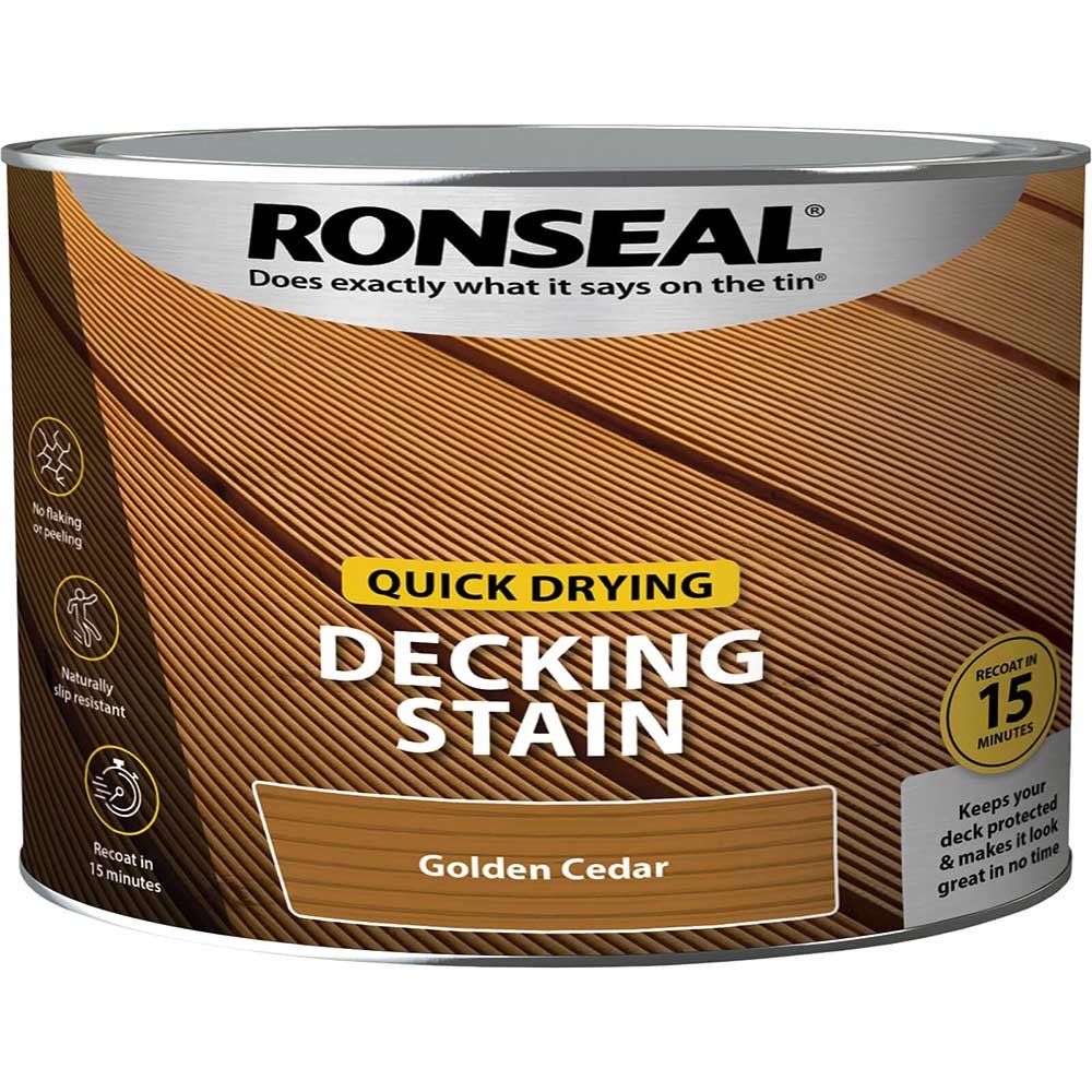 Ronseal 39074 Quick Drying Decking Stain Golden Cedar 2.5 Litre - Image 1