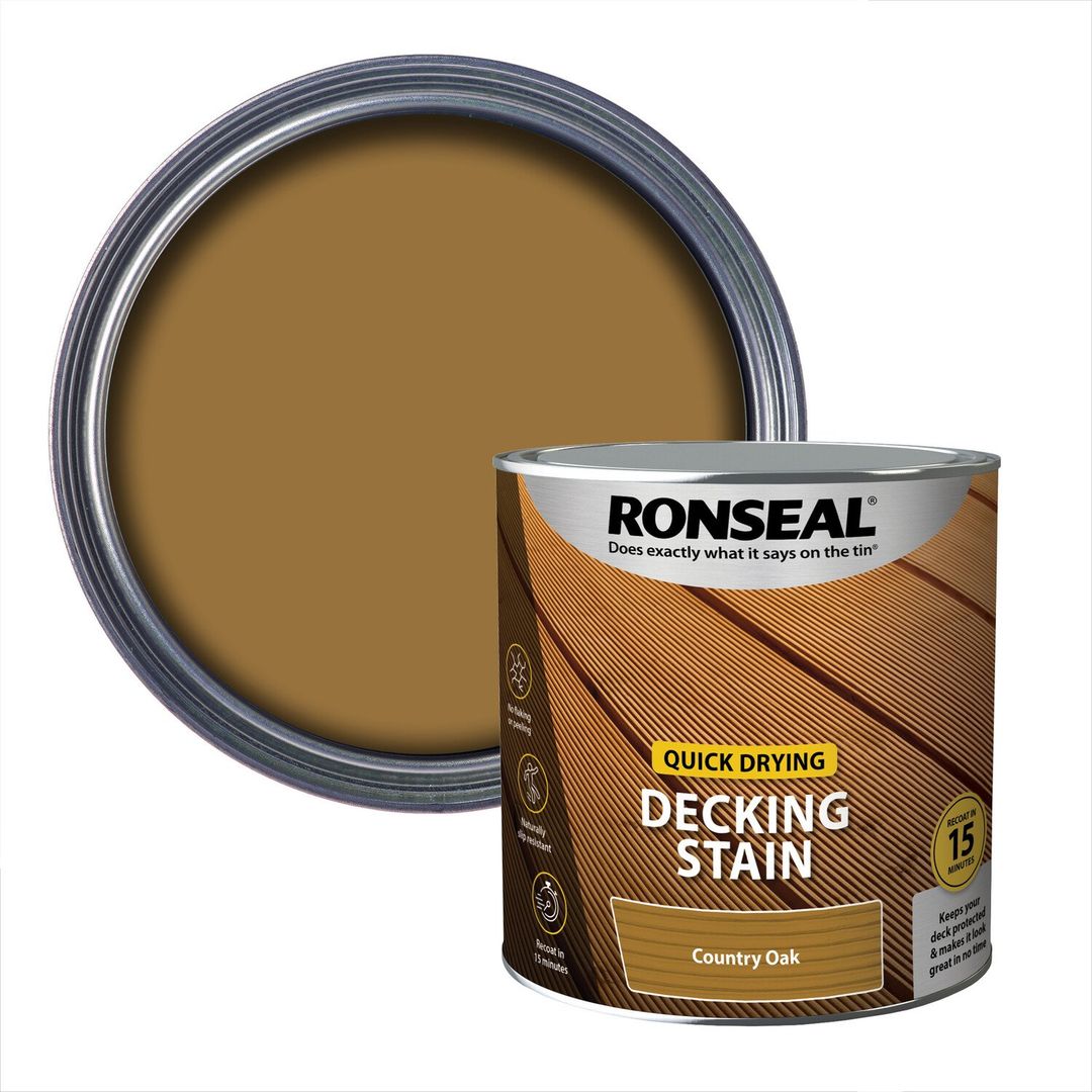 Ronseal 39077 Quick Drying Decking Stain Country Oak 2.5 Litre - Image 1