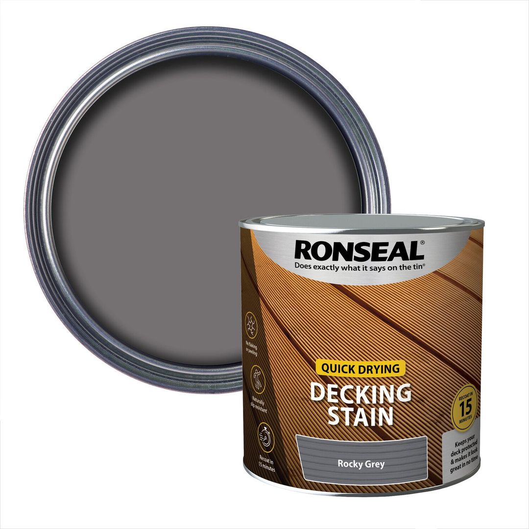 Ronseal 39078 Quick Drying Decking Stain Rocky Grey 2.5 Litre - Image 1
