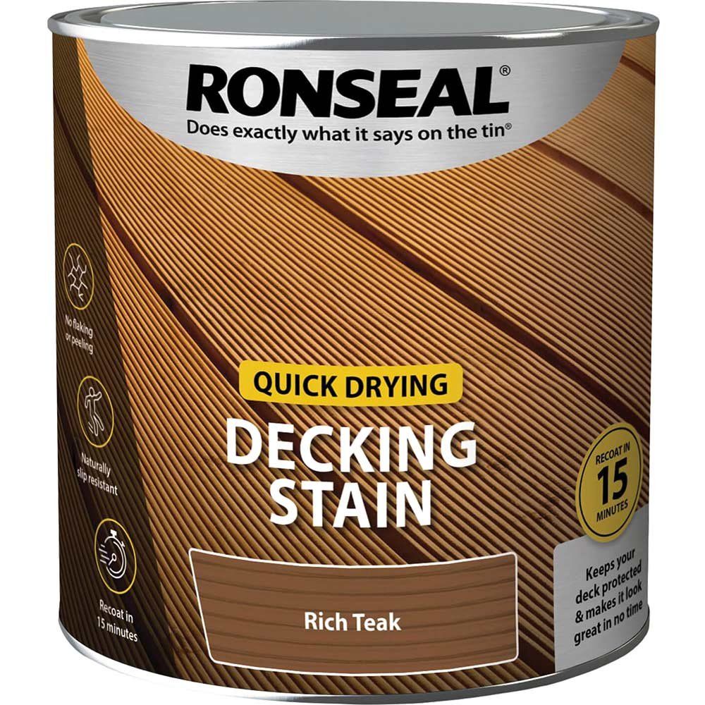 Ronseal 39080 Quick Drying Decking Stain Rich Teak 2.5 Litre - Image 1