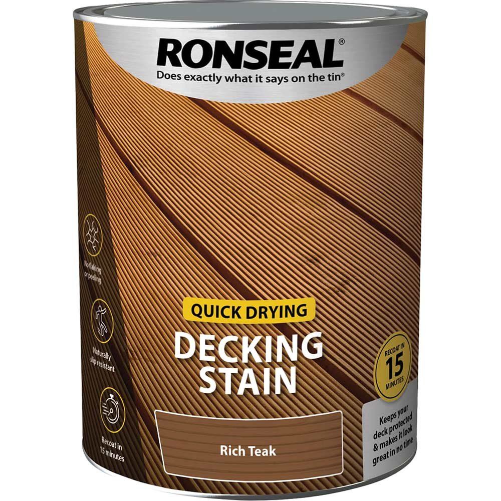 Ronseal 39087 Quick Drying Decking Stain Rich Teak 5 Litre - Image 1