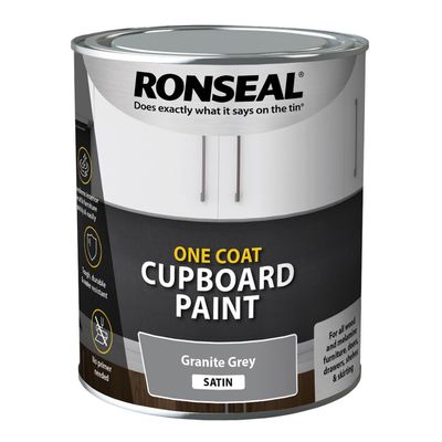 Ronseal 39371 One Coat Cupboard Paint Granite Grey Satin 750Ml