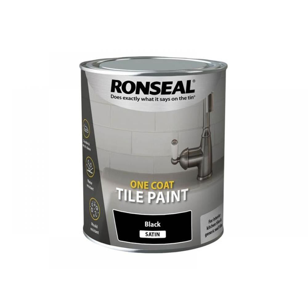 Ronseal 39374 One Coat Tile Paint Black Satin 750Ml - Image 1