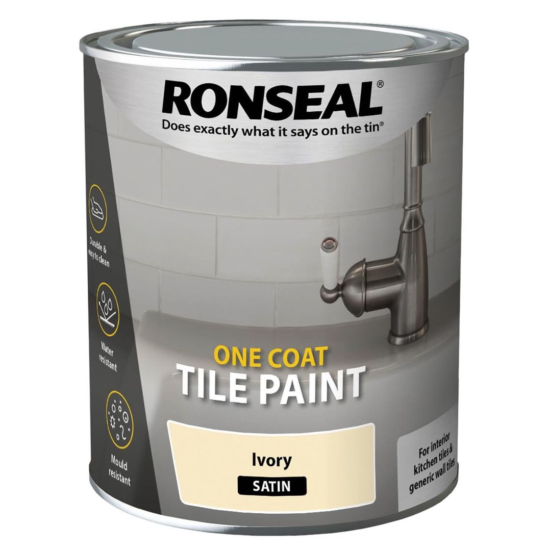 Ronseal 39375 One Coat Tile Paint Ivory Satin 750Ml - Image 1