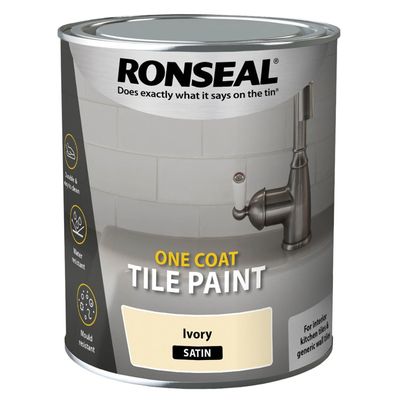 Ronseal 39375 One Coat Tile Paint Ivory Satin 750Ml