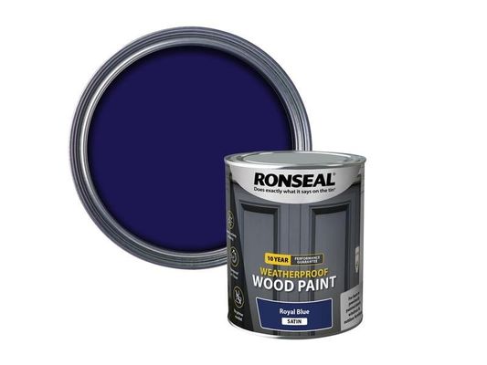Ronseal 39397 10 Year Weatherproof Wood Paint Royal Blue Satin 750Ml