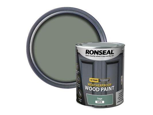Ronseal 39398 10 Year Weatherproof Wood Paint Sage Satin 750Ml