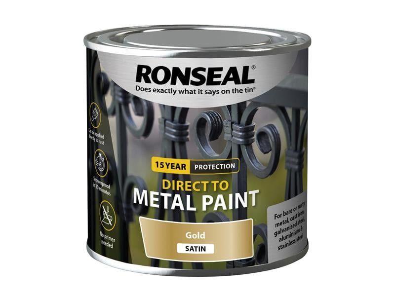Ronseal 39402 Direct To Metal Paint Gold Satin 250Ml - Image 1
