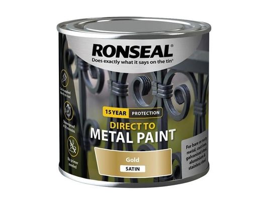 Ronseal 39402 Direct To Metal Paint Gold Satin 250Ml