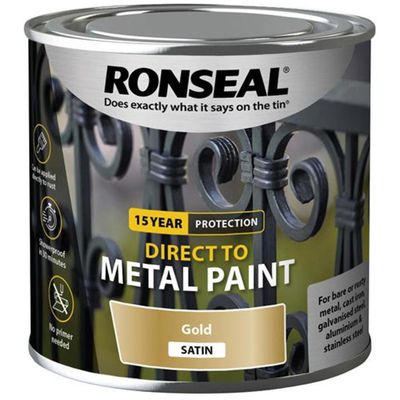 Ronseal 39402 Direct To Metal Paint Gold Satin 250Ml - Thumbnail 2