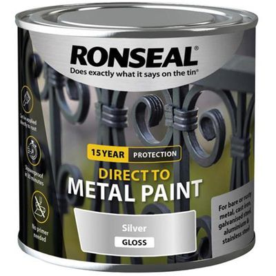 Ronseal 39403 Direct To Metal Paint Silver Gloss 250Ml - Thumbnail 2