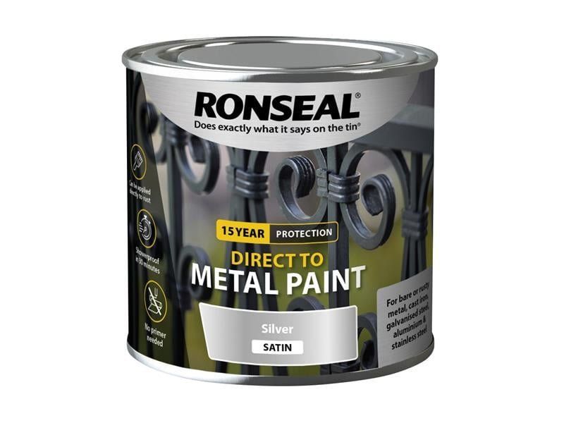 Ronseal 39404 Direct To Metal Paint Silver Satin 250Ml - Image 1