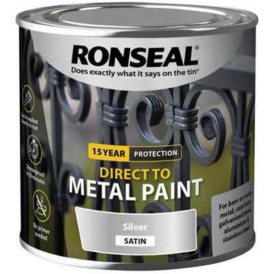 Ronseal 39404 Direct To Metal Paint Silver Satin 250Ml - Thumbnail 2
