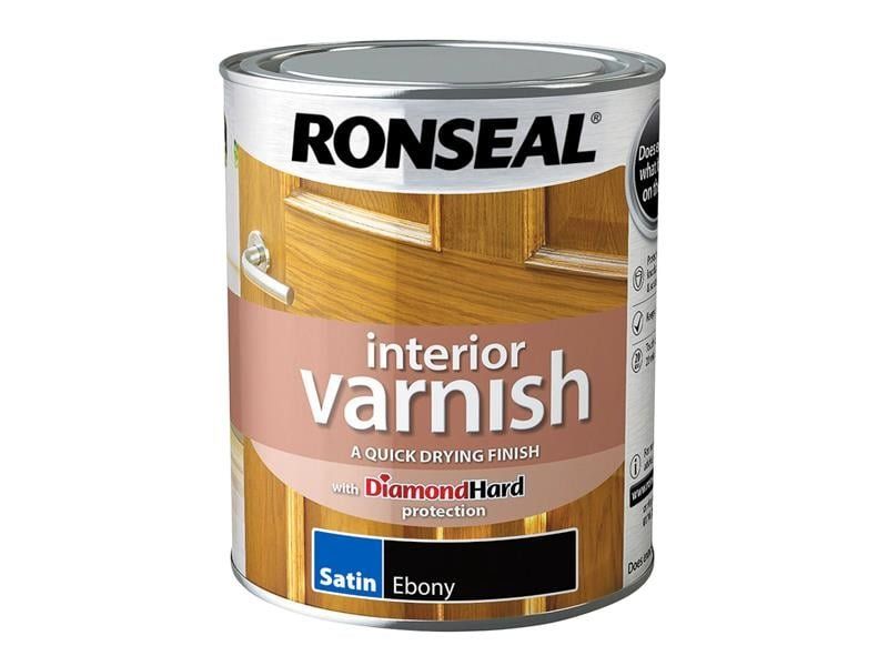 Ronseal 39432 Interior Varnish Quick Dry Satin Ebony 750Ml - Image 1