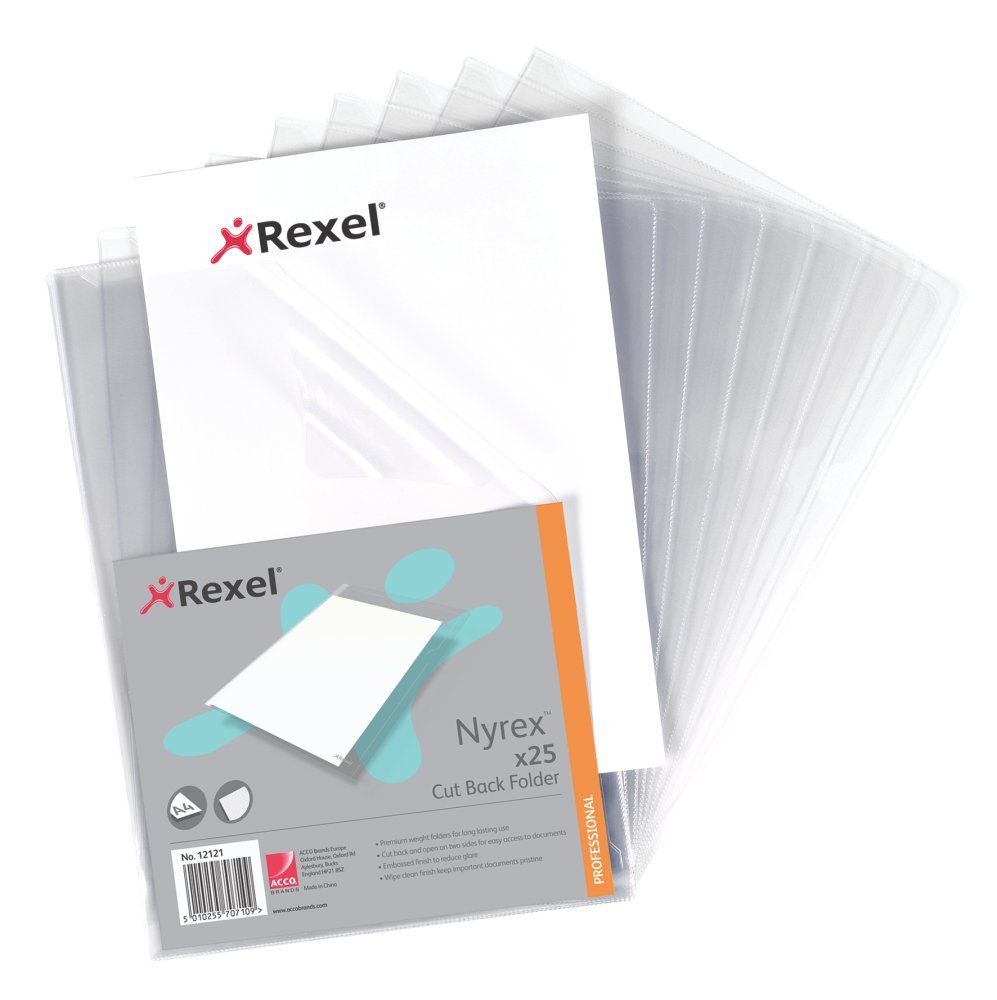 Rexel Nyrex A4 Cut Back Folders Clear (25) - Image 1