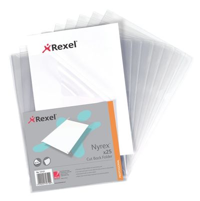 Rexel Nyrex A4 Cut Back Folders Clear (25)