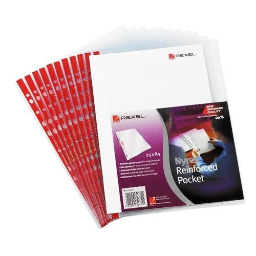 Rexel Nyrex™ Reinforced Side Opening A4 Pocket Clear (25) - Image 1