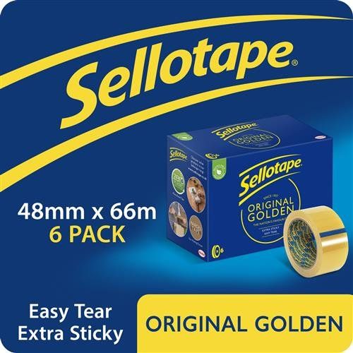 Sellotape Original Easy Tear Extra Sticky Golden Tape 48mm x 66m (Pack 6) - 2974502 - Image 1