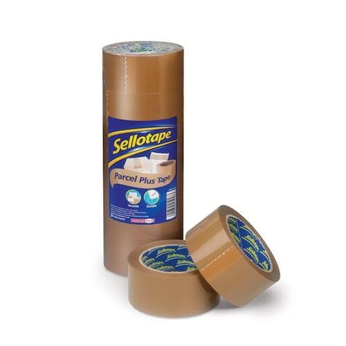 Sellotape Parcel Plus Polypropylene Waterproof Extra Strong Buff Packaging Tape 50mm x 66m Brown (Pack 6) - 2862930 - Image 1