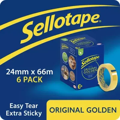 Sellotape Original Golden Tape Easy Tear Extra Sticky 24mmx66m Case 72 Rolls (12 x 6 Pack) - 2974501 12X6