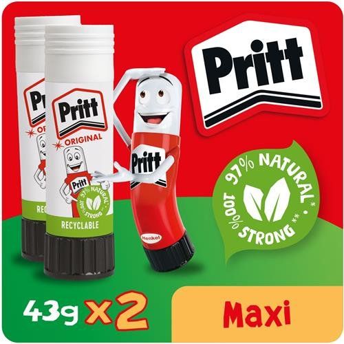 Pritt Original Glue Stick Sustainable Long Lasting Strong Adhesive Solvent Free 43g Maxi (Pack 2) - 2741552 - Image 1