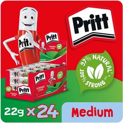Pritt Original Glue Stick Sustainable Long Lasting Strong Adhesive Solvent Free Value Pack 22g (Pack 24) - 1564150