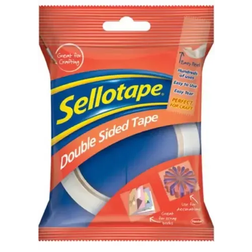 Sellotape Double Sided Tape with Strong Adhesive on Both Sides - Easy Tearing and Removable Backing Paper 12mm x 33m (Pack 8) - 1589241 - Image 1