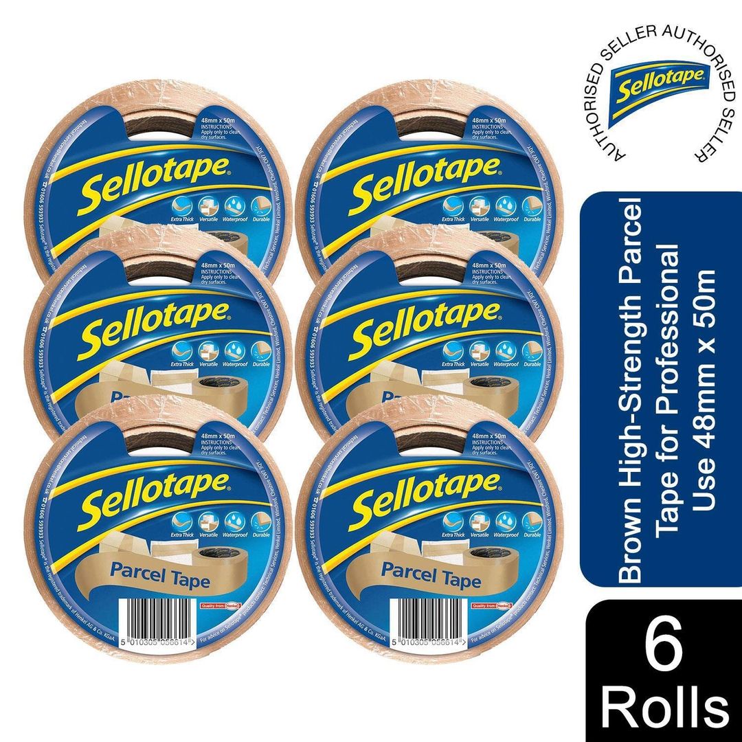 Sellotape Brown High-Strength Parcel Tape for Professional Use 48mmx50m, 6 rolls - Parcel Tape - Image 1
