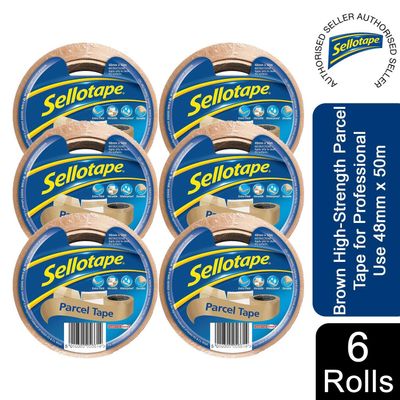 Sellotape Brown High-Strength Parcel Tape for Professional Use 48mmx50m, 6 rolls - Parcel Tape