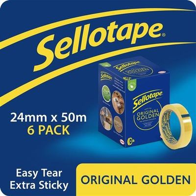 Sellotape Original Easy Tear Extra Sticky Golden Tape 24Mm X 50M (Pack 6) - 2977318