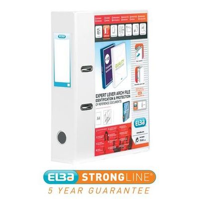 Elba Strongline Lever Arch File with Front Pocket PVC A4 70mm Spine Width White 100080894