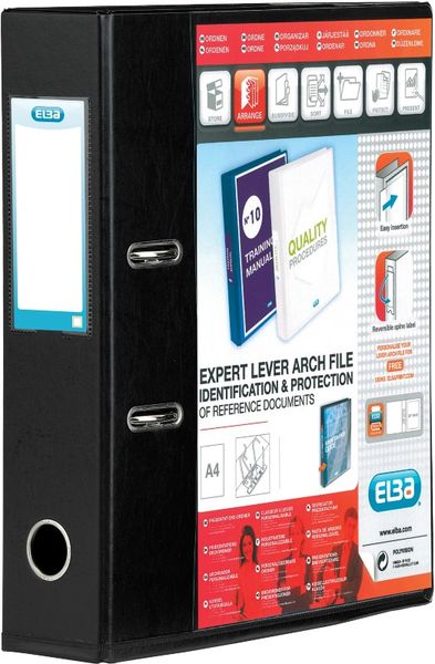 Elba Vision Lever Arch File With Clear PVC Cover Pockets A4 70mm Spine Black 100080896