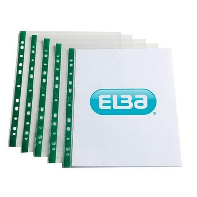Oxford Multi Punched Pocket Polypropylene A4 55 Micron Top Opening Green Strip Clear (Pack 100) 400002137