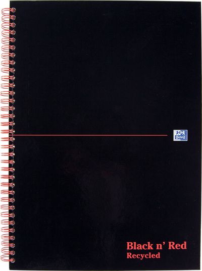 Black N Red Wirebound Glossy Hardback Notebook Ruled 140 Pages Recycled A4 (Pack 2) - 400194990