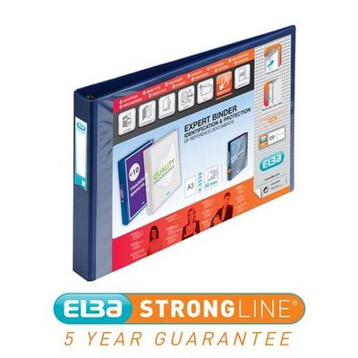 Elba Vision Ring Binder PVC 4 D-Ring A3 30mm Rings Landscape Blue 100082460
