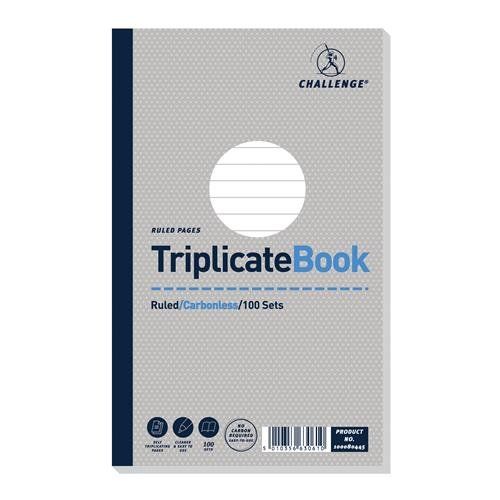 Challenge 210x130mm Triplicate Book Carbonless Ruled 1-100 Taped Cloth Binding 100 Sets (Pack 5) - 100080445 - Image 1