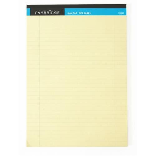 Cambridge Everyday Legal Pad A4 Ruled Margin 100 Pages Yellow (Pack 10) 100080179 - Image 1