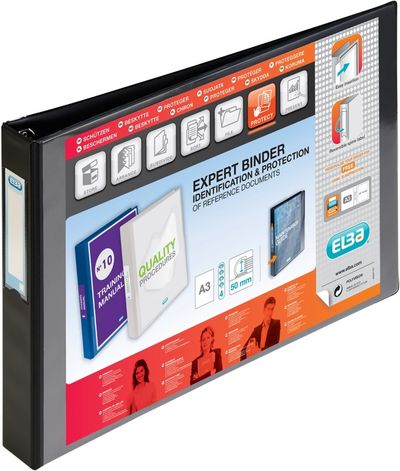 Elba Vision Ring Binder PVC 4 D-Ring A3 30mm Rings Landscape Black (Pack 2) - 100082459