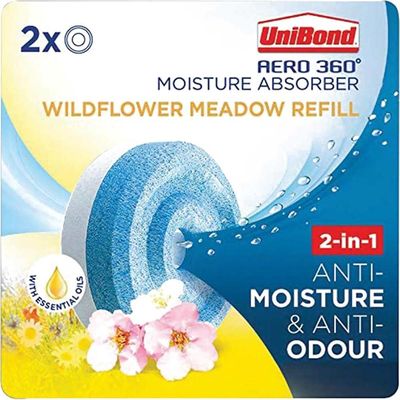 Unibond Aero 360 Moisture Absorber 2-in-1 Anti-Moisture and Anti-Odour Wildflower Meadow Refill (Pack 2) - 2631292