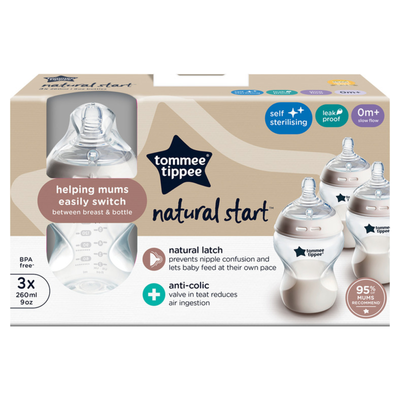 Tommee Tippee Natural Start Anti-Colic Baby Bottle (Pack of 3) - 260ml