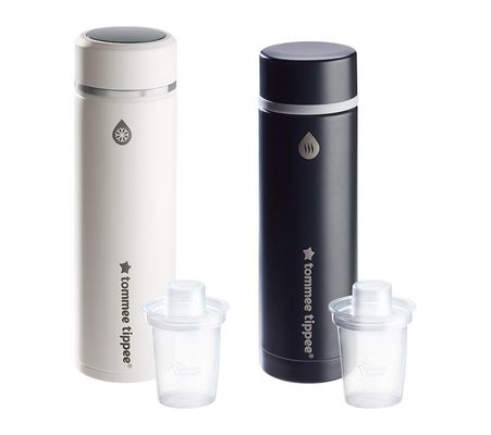 Tommee Tippee GoPrep Duo Formula Feed Maker - Black & White | Travel Bottle Maker for Milk and Water | Heating & Cooling Flask Duo for Formula