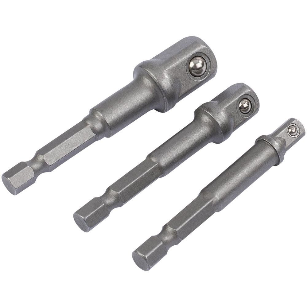 Draper 00005 Socket Adaptor Set 1/4in Hex. X 1/4in 3/8in & 1/2in Sq. Dr. (3 Piece) per set - Image 1