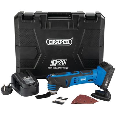 Draper 00595 D20 20V Oscillating Multi-Tool 1 X 2.0Ah Battery 1 X Charger (9 Piece) each