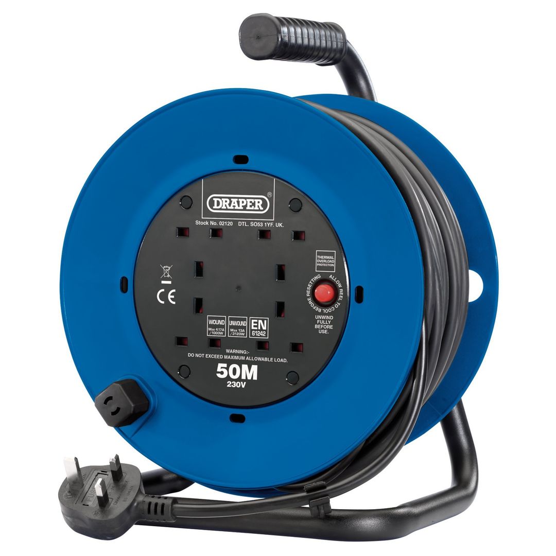 Draper 02120 230V Four Socket Industrial Cable Reel 50M each - Image 1